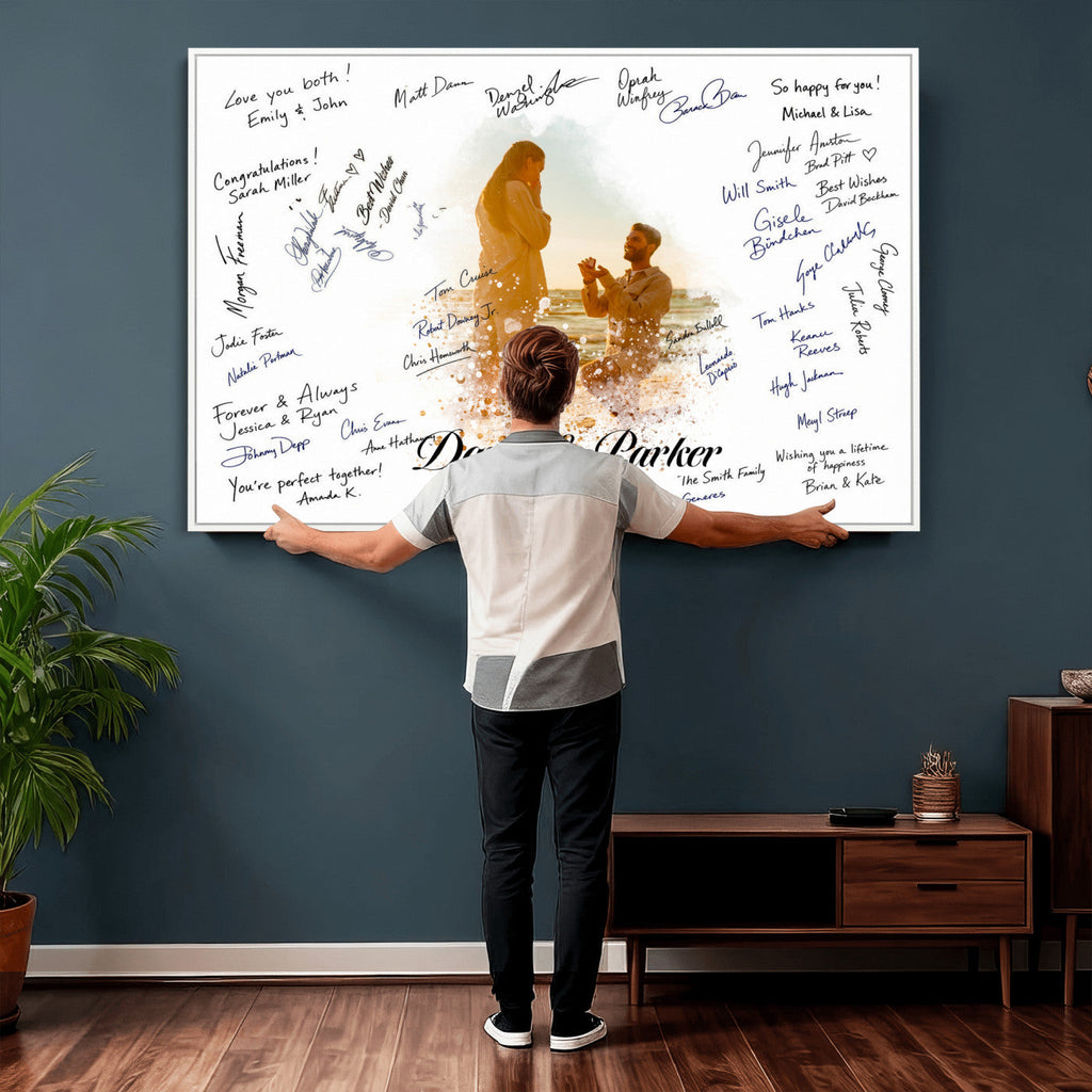 Wedding Signature Guest Book Canvas, Personalized Couple Photo Art