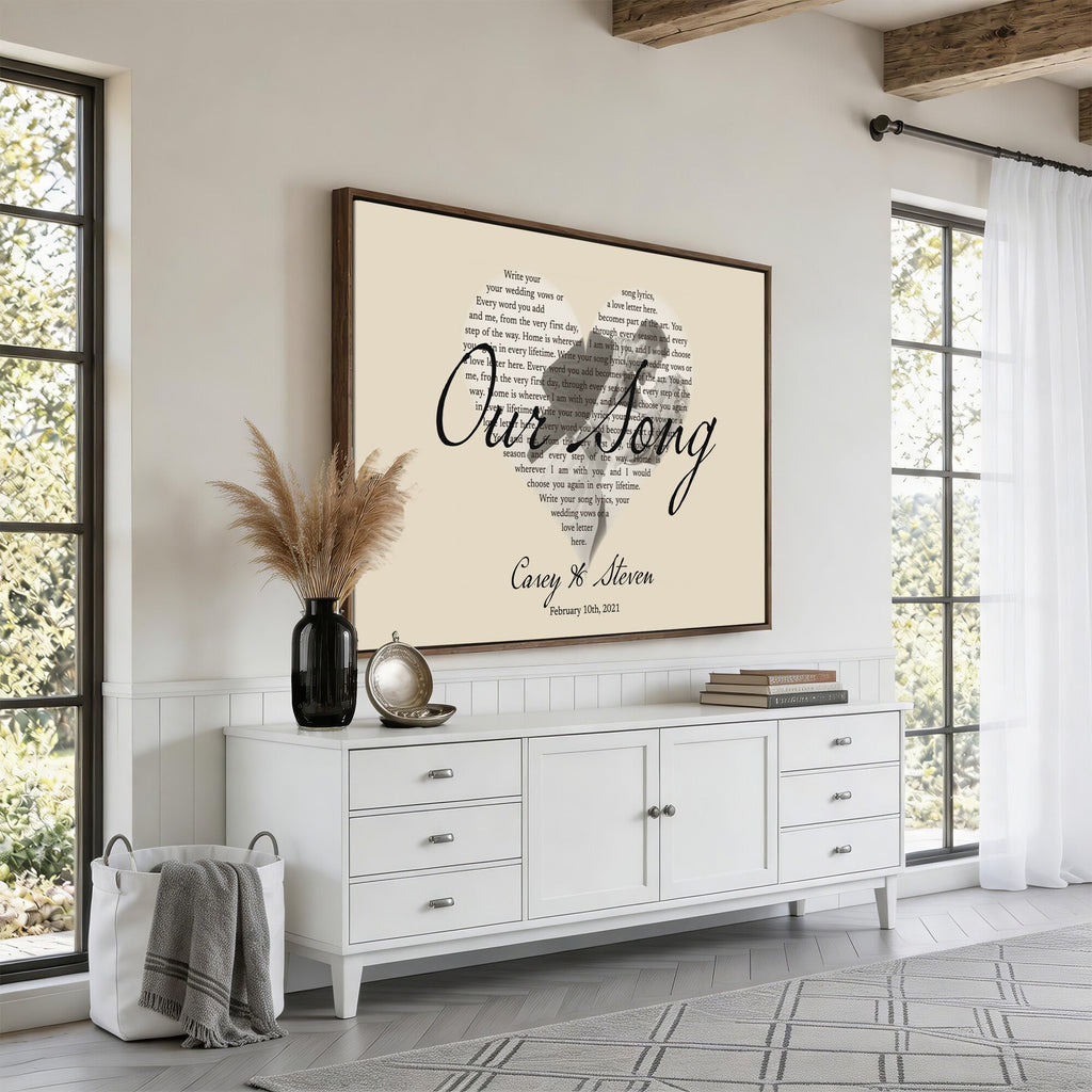Lyrics Heart Canvas Print, Personalized Song Lyrics and Photo Wall Art