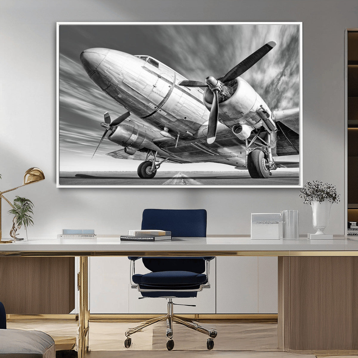 Vintage Airplane on Runway Canvas Print
