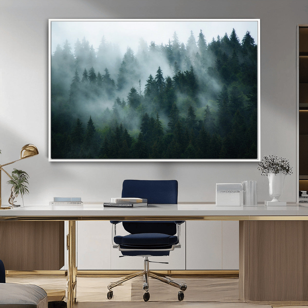 Misty Forest Wall Art | Serene Green Landscape Canvas Print