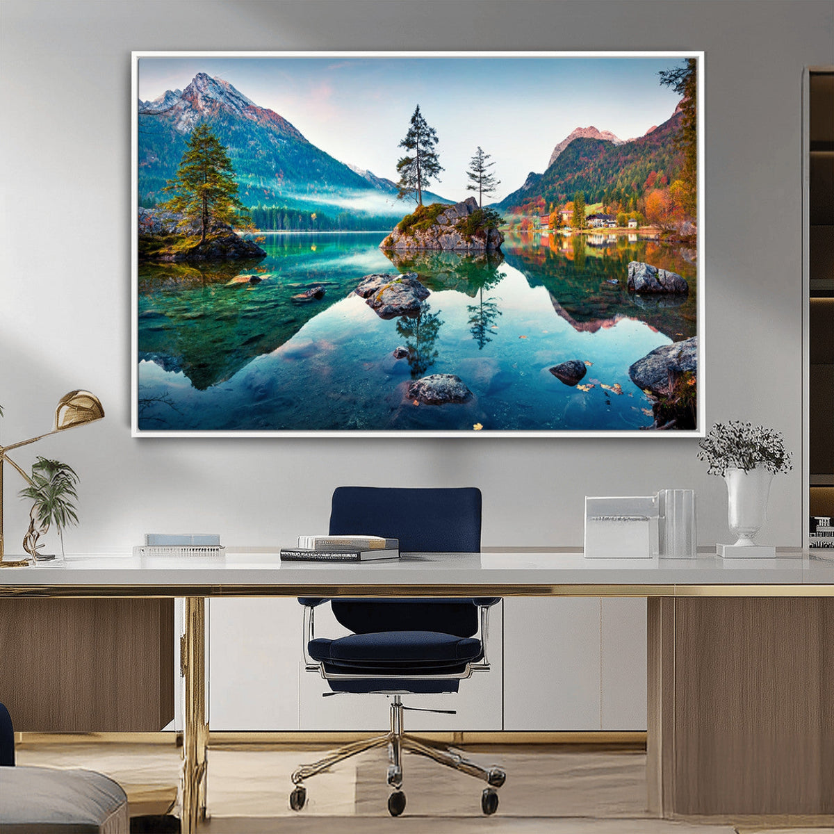 Crystal Clear Lake Wall Art | Mountains Wall Art Canvas | 3 Panel Landscape