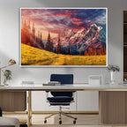 Mountain and Daylight Red Sunset Wall Art Canvas Print