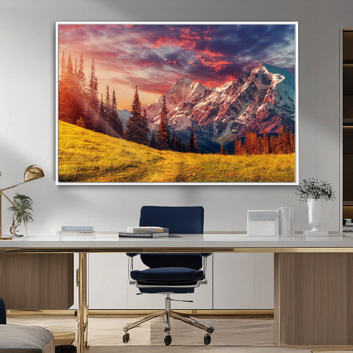 Mountain and Daylight Red Sunset Wall Art Canvas Print