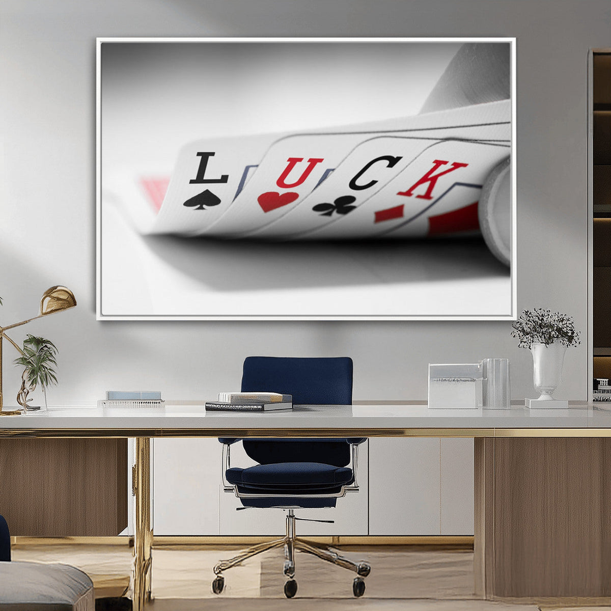 Framed Lucky Poker Cards Canvas | Modern Triptych Wall Art for Game Rooms