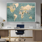 Classic World Map Canvas Print | Framed Vintage Map Wall Art