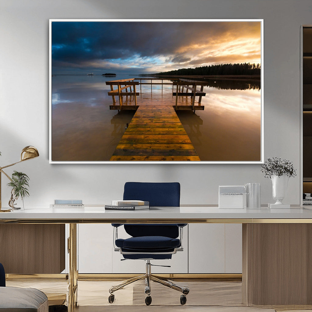 Serene Lake Pier at Sunset Canvas Print | Landscape Wall Art | Ready to Hang