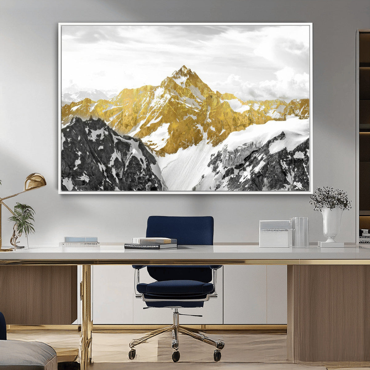 Gold Abstract Mountains Wall Art Print on Canvas, Nature Wall Art Print