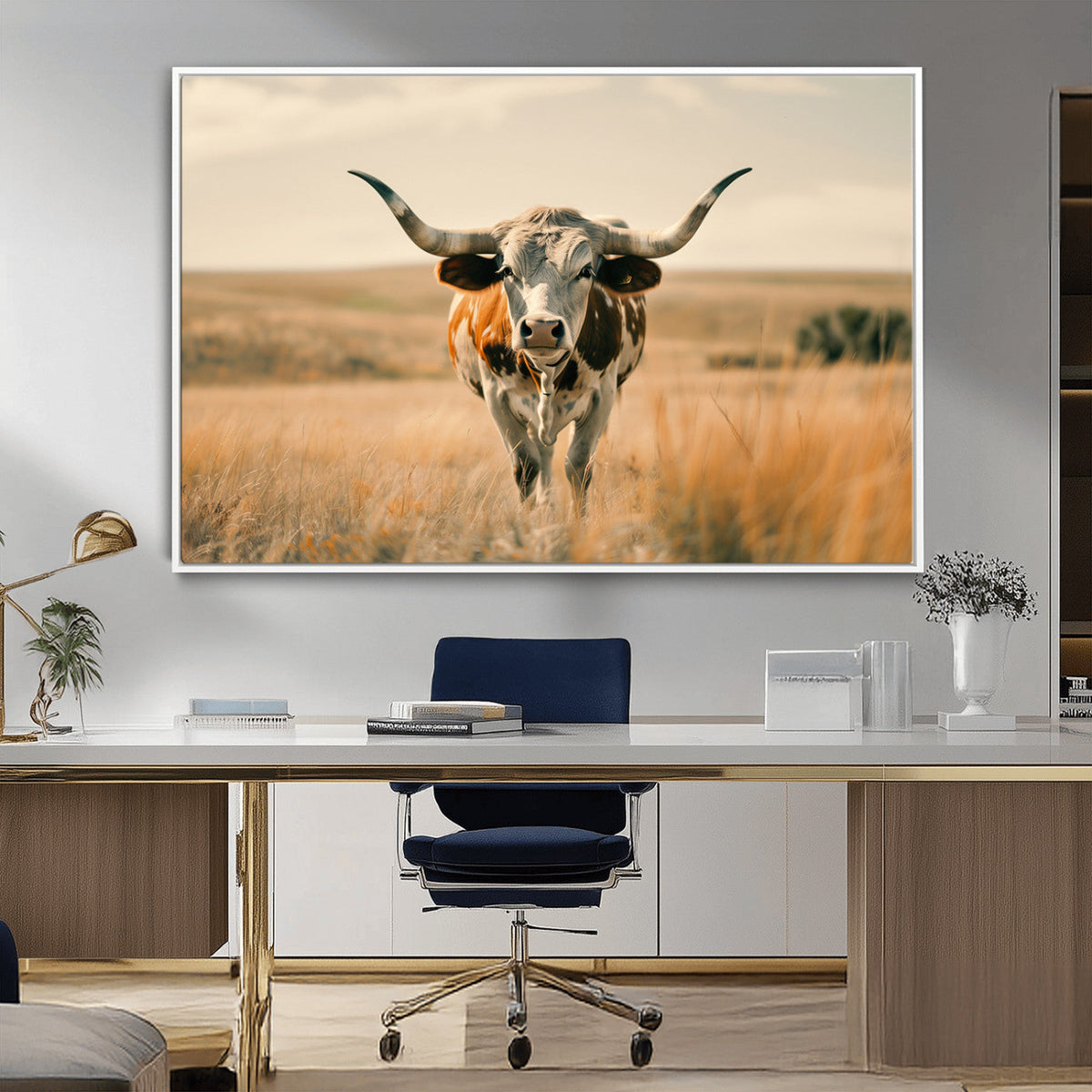 Texas Cow Wall Art Canvas Print for Farm House Wall Decor