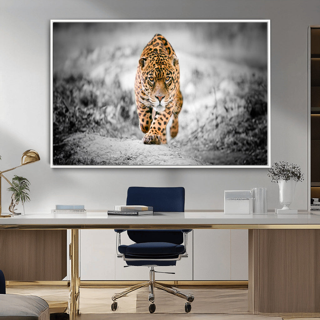 Jaguar Wall Art Canvas Print, Majestic Big Cat in Focused Pursuit