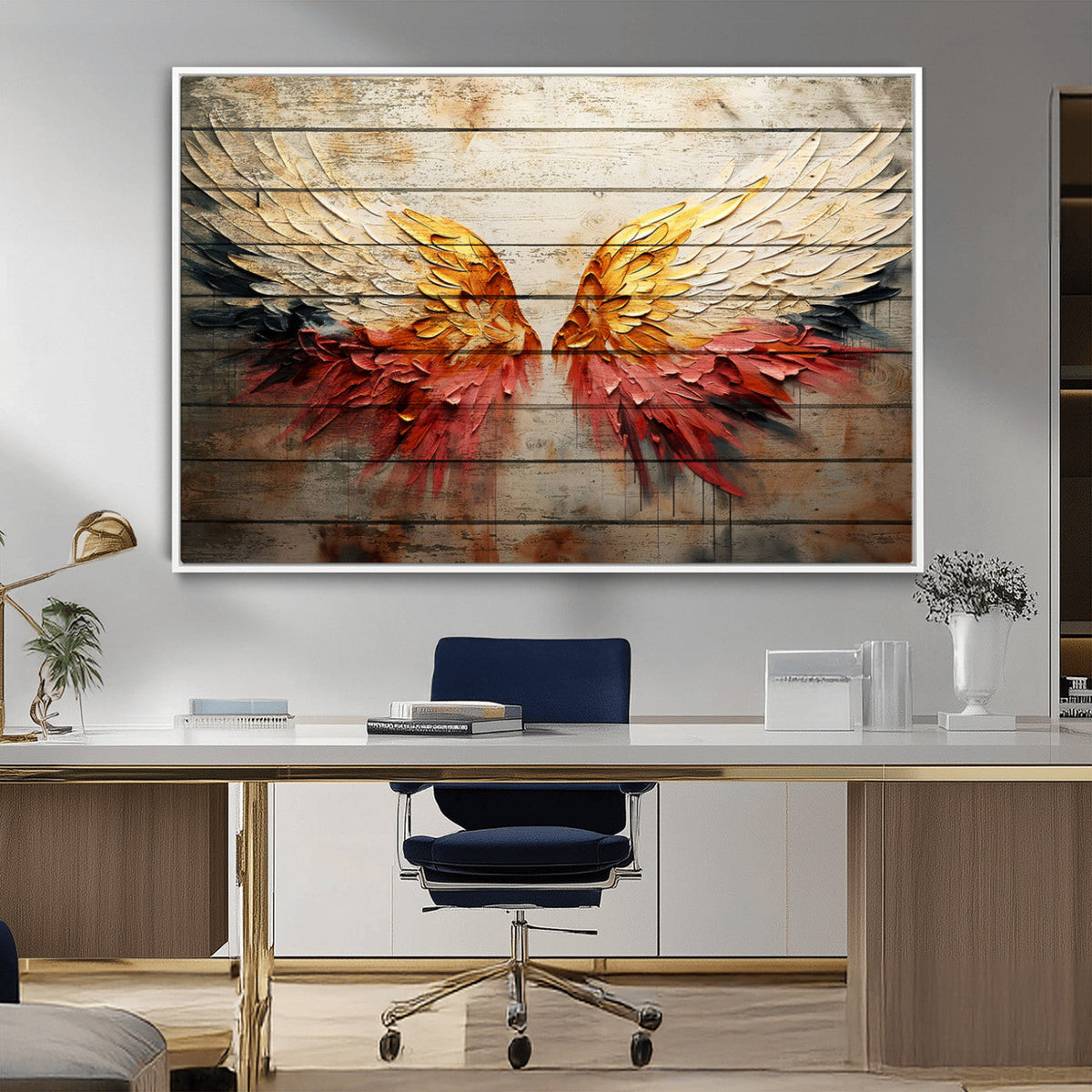 Abstract Angel Wings Canvas Wall Art, Modern Angelic Wings Decor, Framed and Ready to Hang