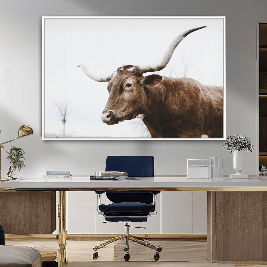 Rustic Bull Wall Art Canvas Print, Modern Longhorn Farmhouse Animal Decor