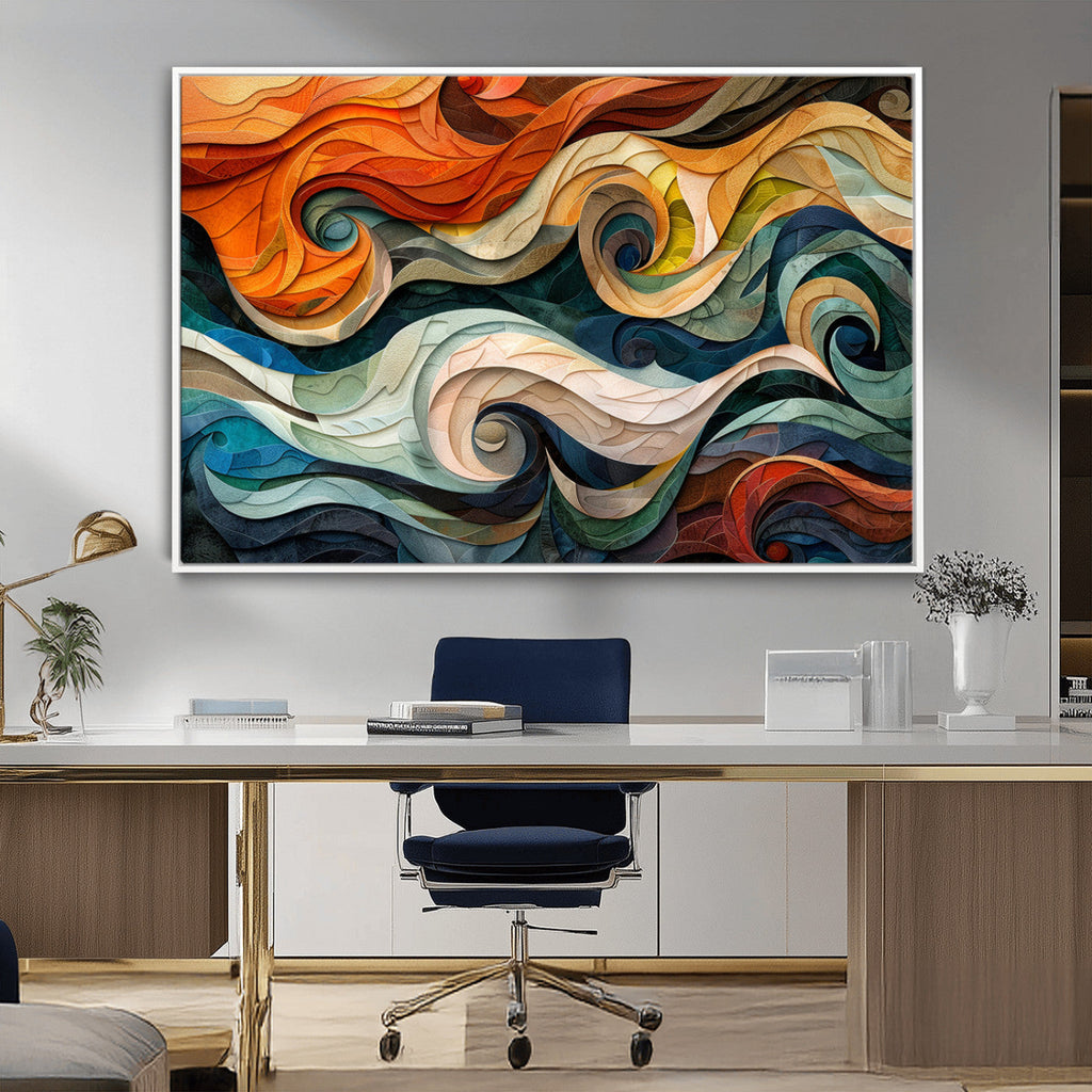 Abstract Wave Wall Art, Ready to Hang Framed Canvas Print | Extra Large 3 Piece Canvas Wall Art