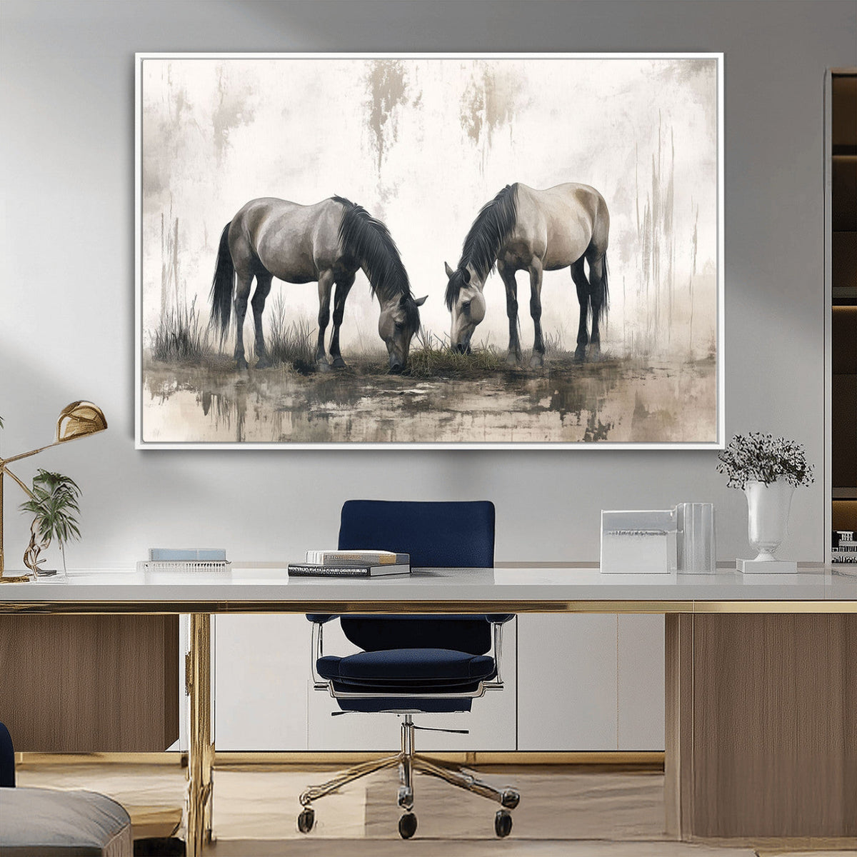 Chinese Ink Style Vintage Horses Wall Art Canvas Print