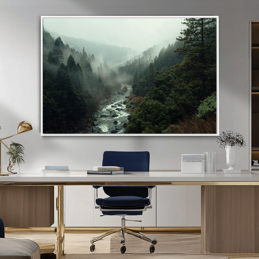 Misty Forest Wall Art, Tranquil Nature Landscape, Ready to Hang | Extra Large 3 Piece Canvas Wall Art