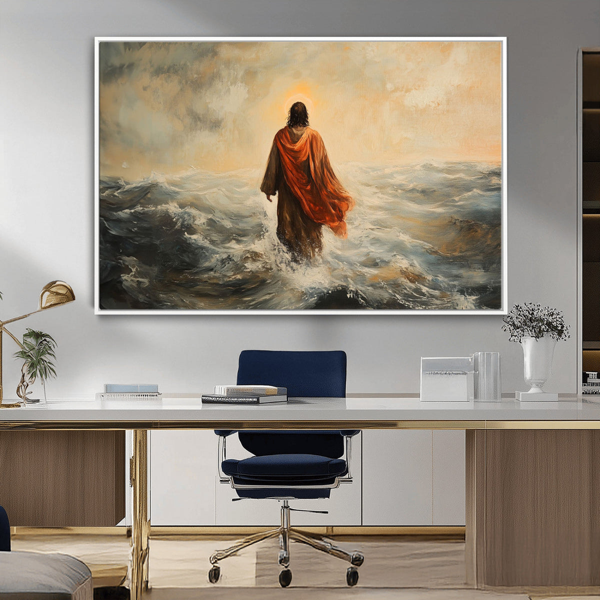 Jesus Walking on Water, Christian Wall Art, Jesus Christ Oil Painting Style Print