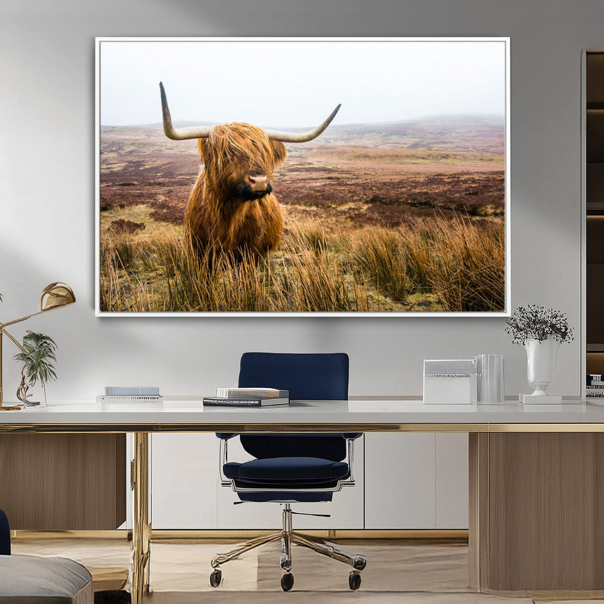 Scottish Highland Cow Canvas Wall Art, Rustic Farmhouse Decor