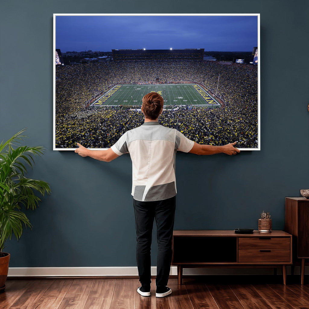 University of Michigan Wolverines Football Team Print, Ann Arbor, Home Bar Wall Decor