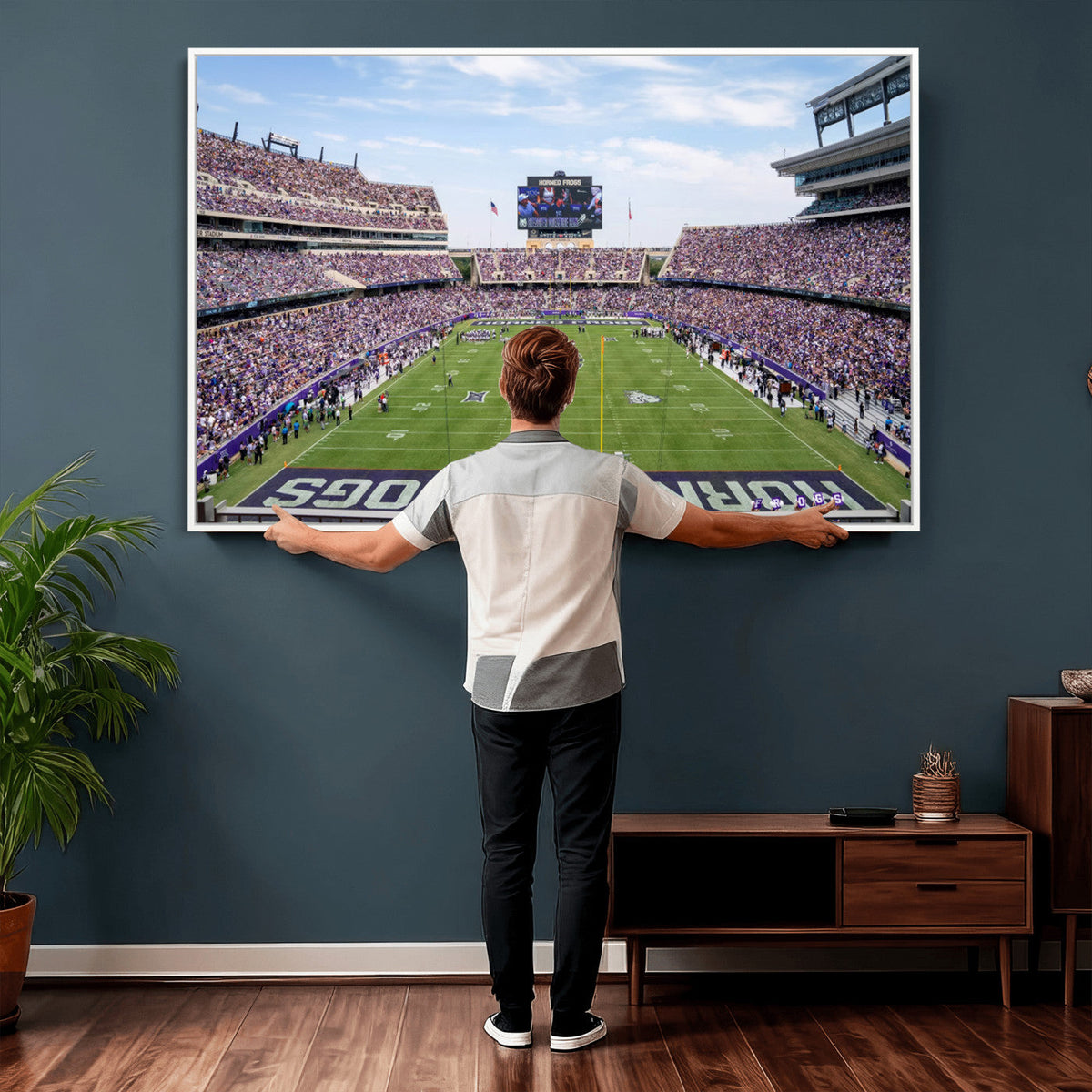 TCU Horned Frogs Football Team Print, Fort Worth Amon G. Carter Stadium, Framed and Ready to Hang
