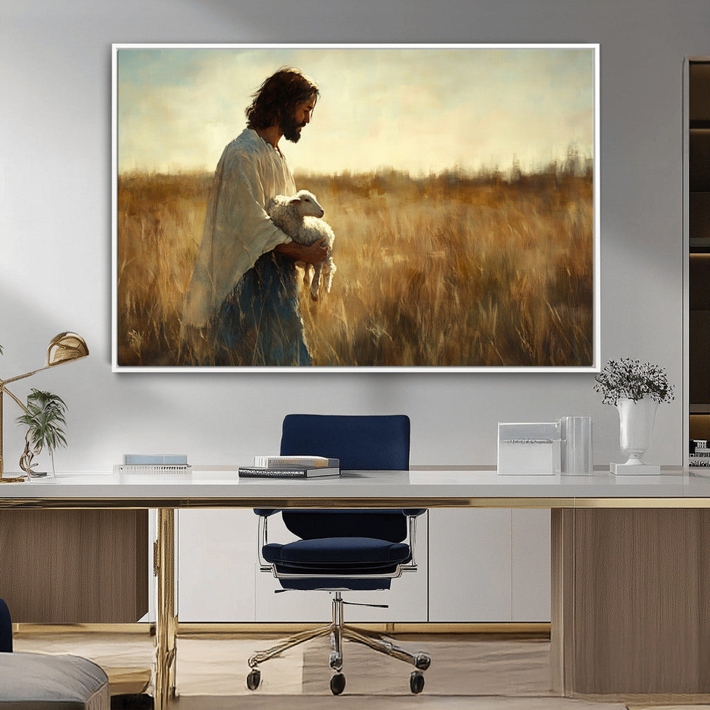 Jesus the Good Shepherd Wall Art Canvas Print, Inspirational Christian Religious Print for Prayer Room