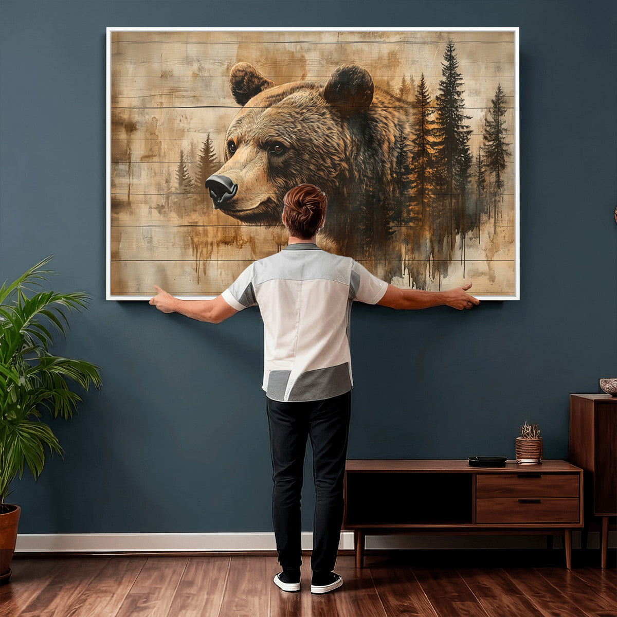 Rustic Grizzly Bear Wall Art, Abstract Grizzly 399 Bear Canvas Print, Woodland Wildlife