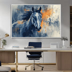Abstract Blue Horse Wall Art Print Canvas | Western Horse Wall Art for Farmhouse Decor