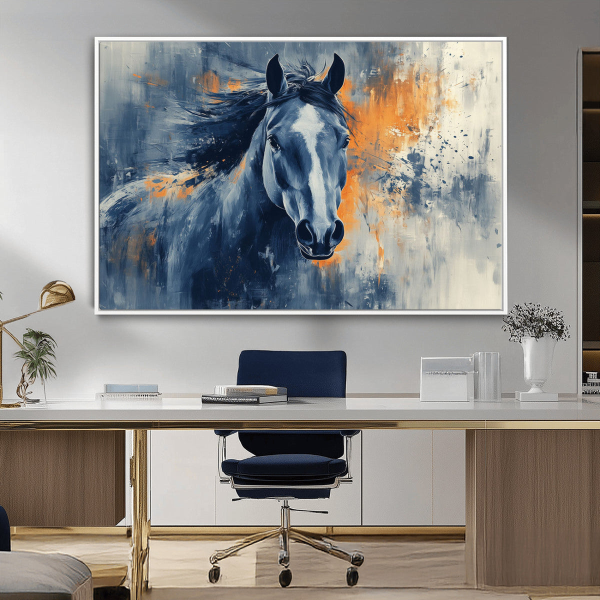 Abstract Blue Horse Wall Art Print Canvas | Western Horse Wall Art for Farmhouse Decor