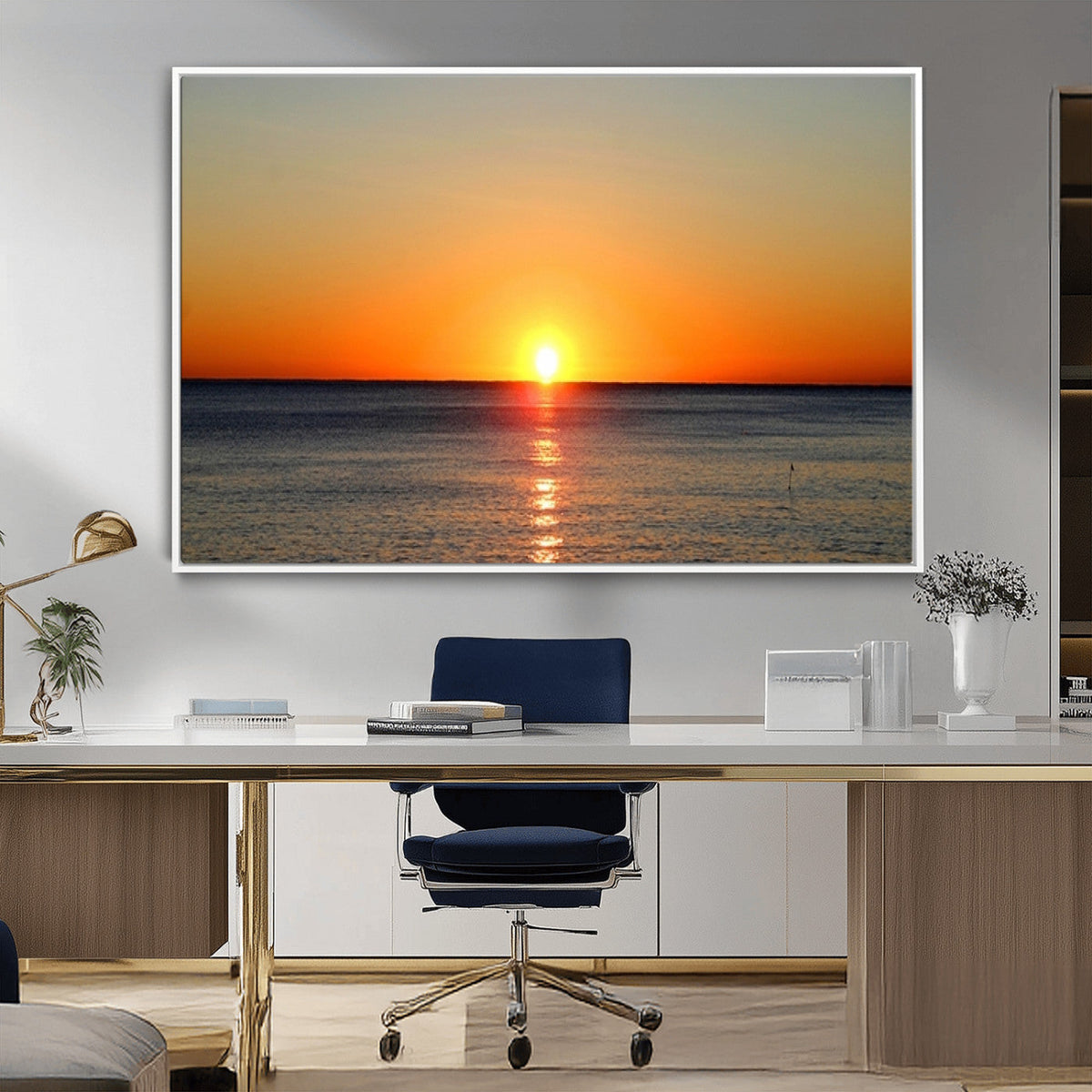 Golden Horizon Sunset Over Ocean Wall Art Canvas Print | Tropical Beach Canvas