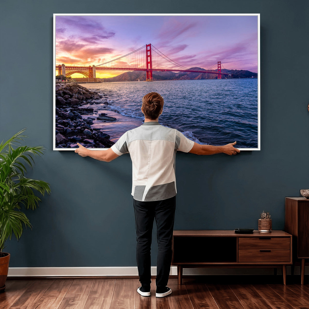 Golden Gate Bridge Wall Art Canvas Print, Framed San Francisco Sunset Landmark
