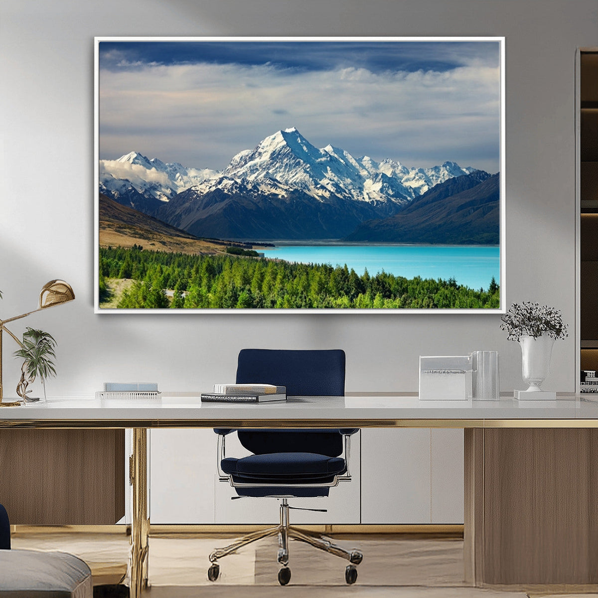 Mount Cook and Lake Pukaki Canvas Wall Art Print | Majestic Snow Capped Peaks