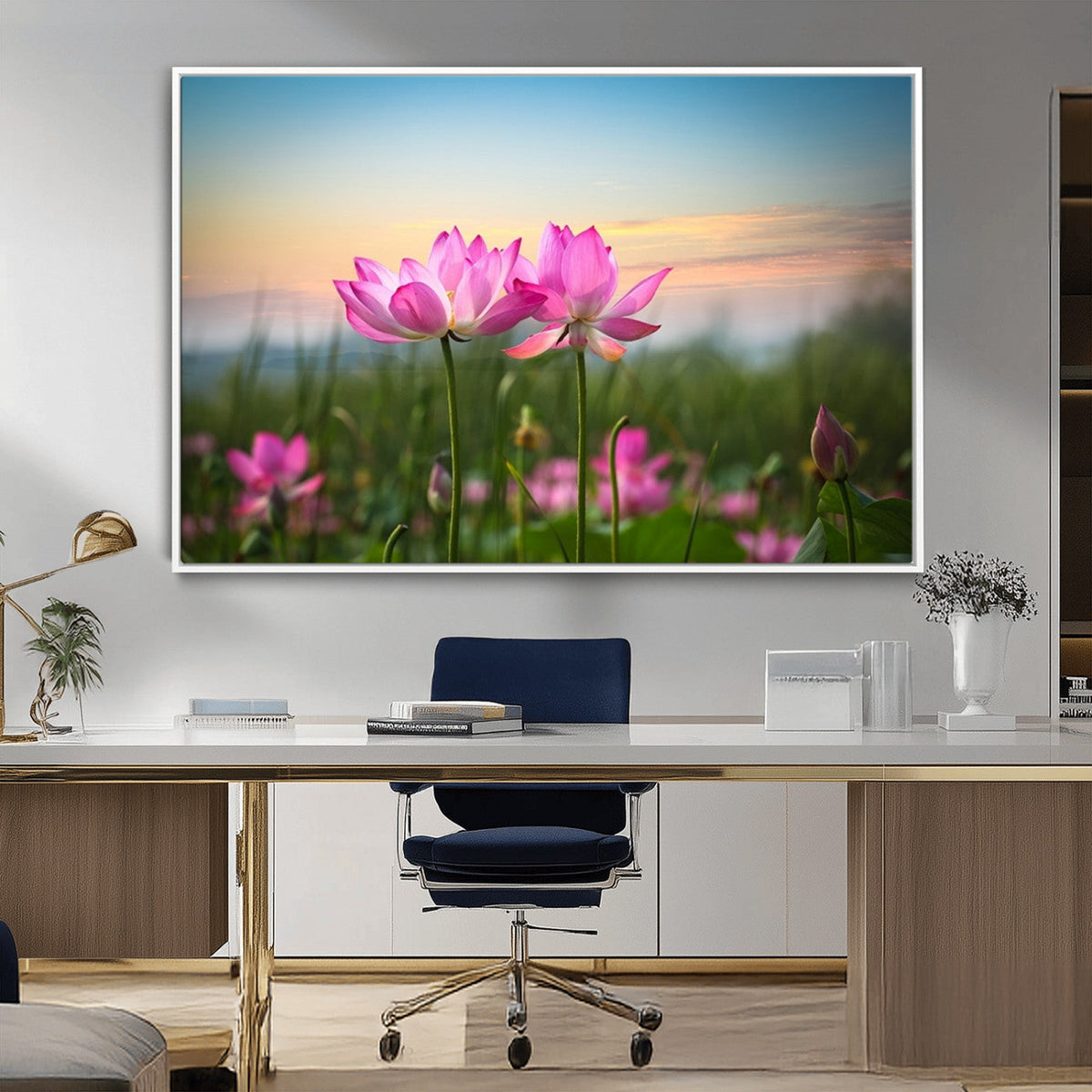 Pink Flower on the Mountain Canvas Print, Framed Pink Flower Canvas Wall Art