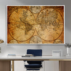 Vintage World Map Canvas Print | Antique Push Pin Travel Map