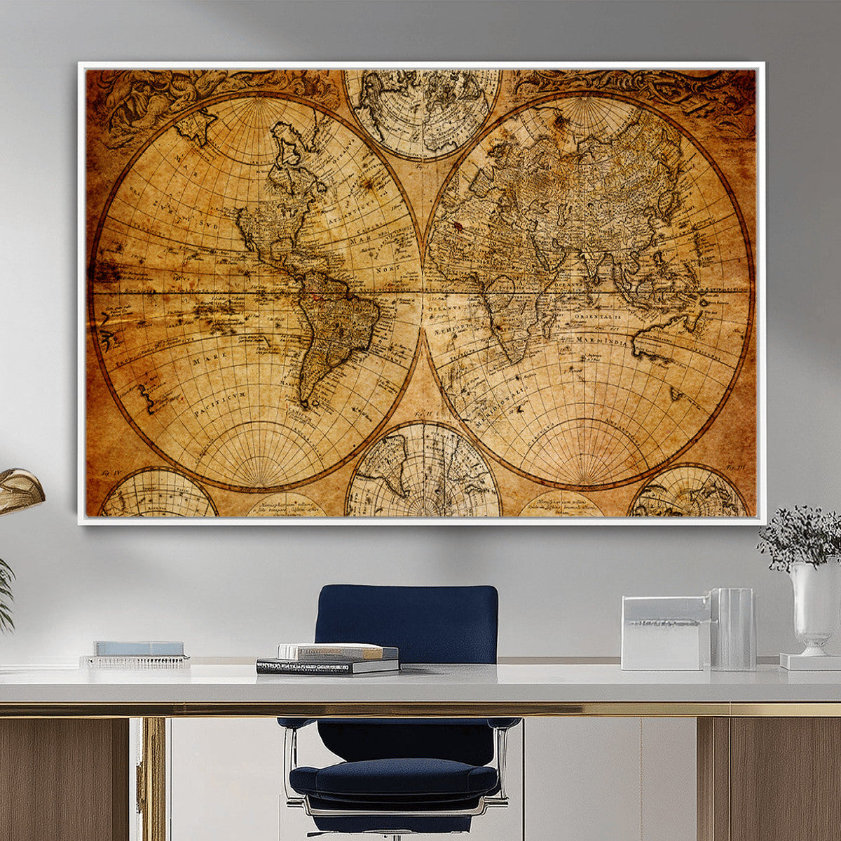 Vintage World Map Canvas Print | Antique Push Pin Travel Map