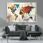 Watercolor World Map Canvas Print | Framed Travel Map Wall Art for Couples