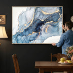 Blue Abstract Canvas Wall Art Print | Fluid Marble Effect Abstract Art
