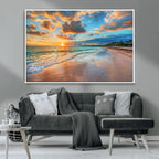 Sunset Beach Canvas Wall Art | Tropical Triptych Seascape Print