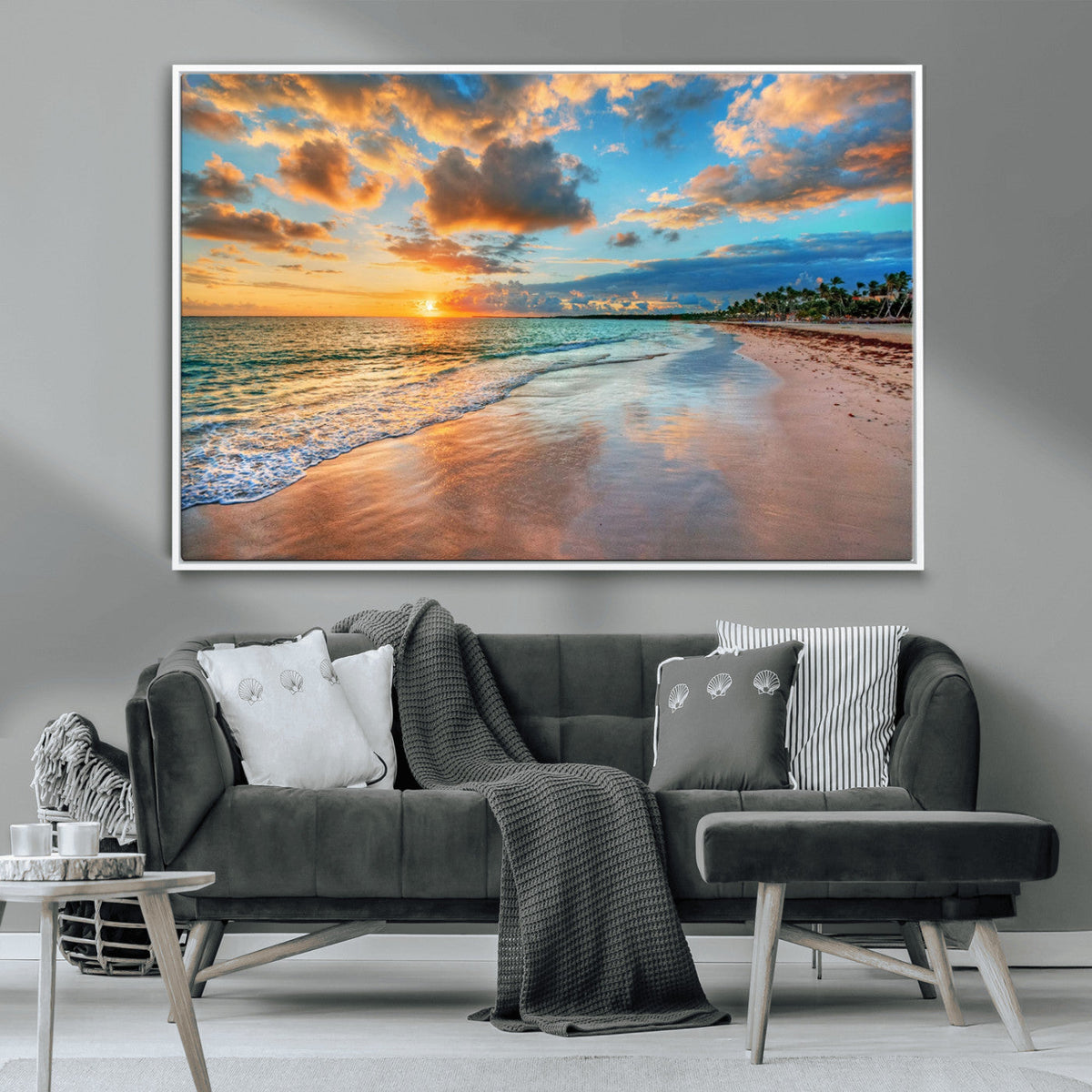Sunset Beach Canvas Wall Art | Tropical Triptych Seascape Print