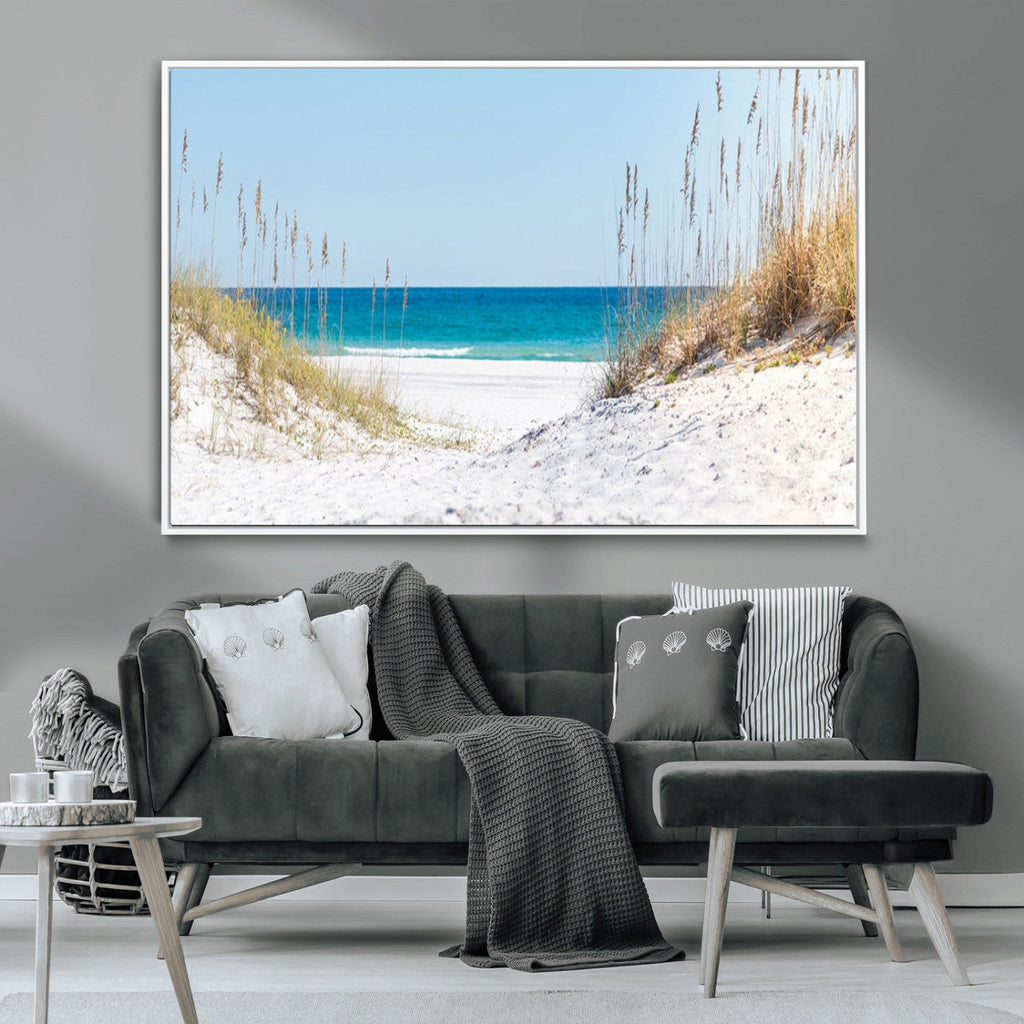 Serene Coastal Dune Path with Ocean View, 3-Panel Beach Canvas Wall Art