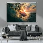 Ocean Wave Sunset Canvas Wall Art | Triptych Seascape Print