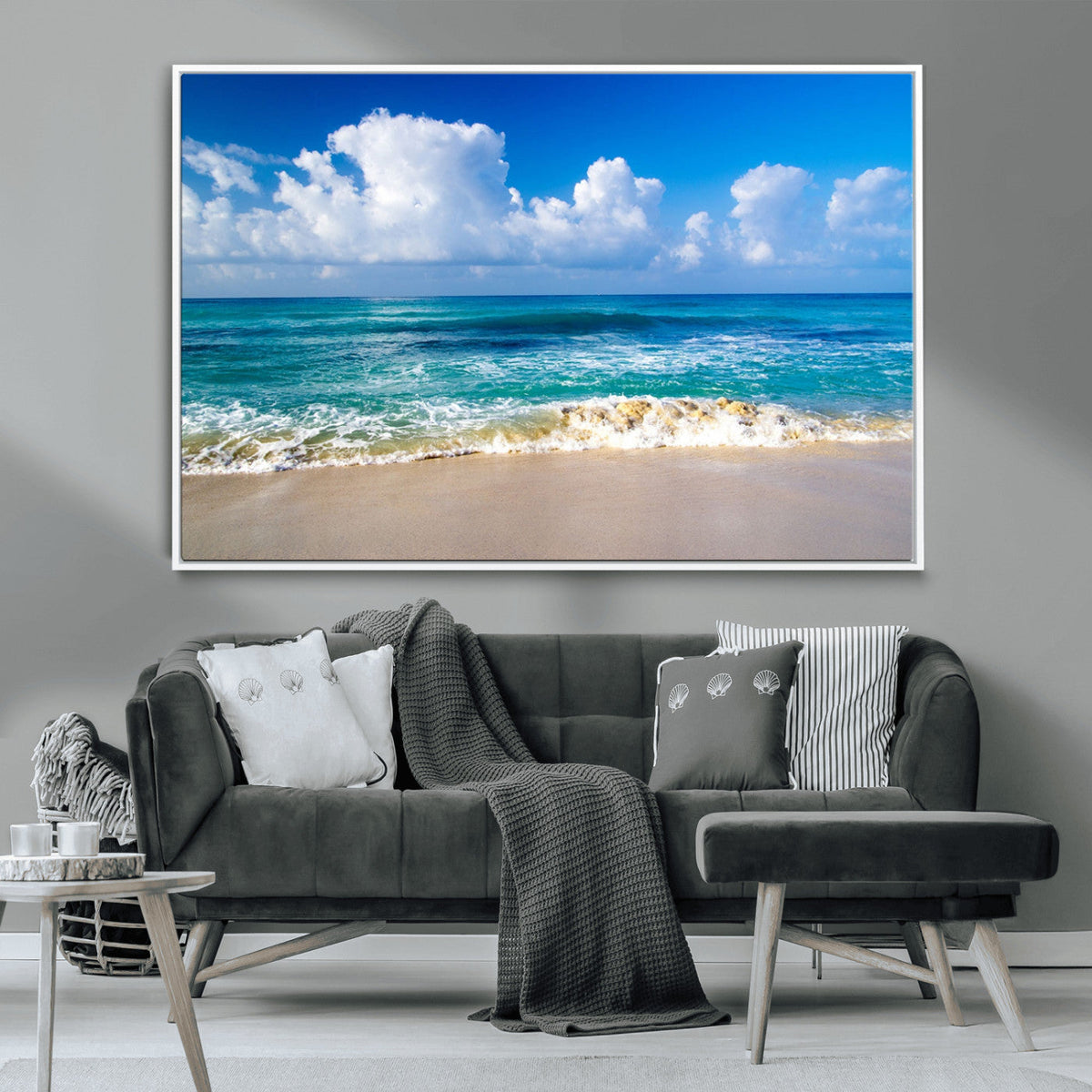 Tropical Beach 3-Panel Canvas Wall Art | Serene Ocean Waves and Blue Sky Print