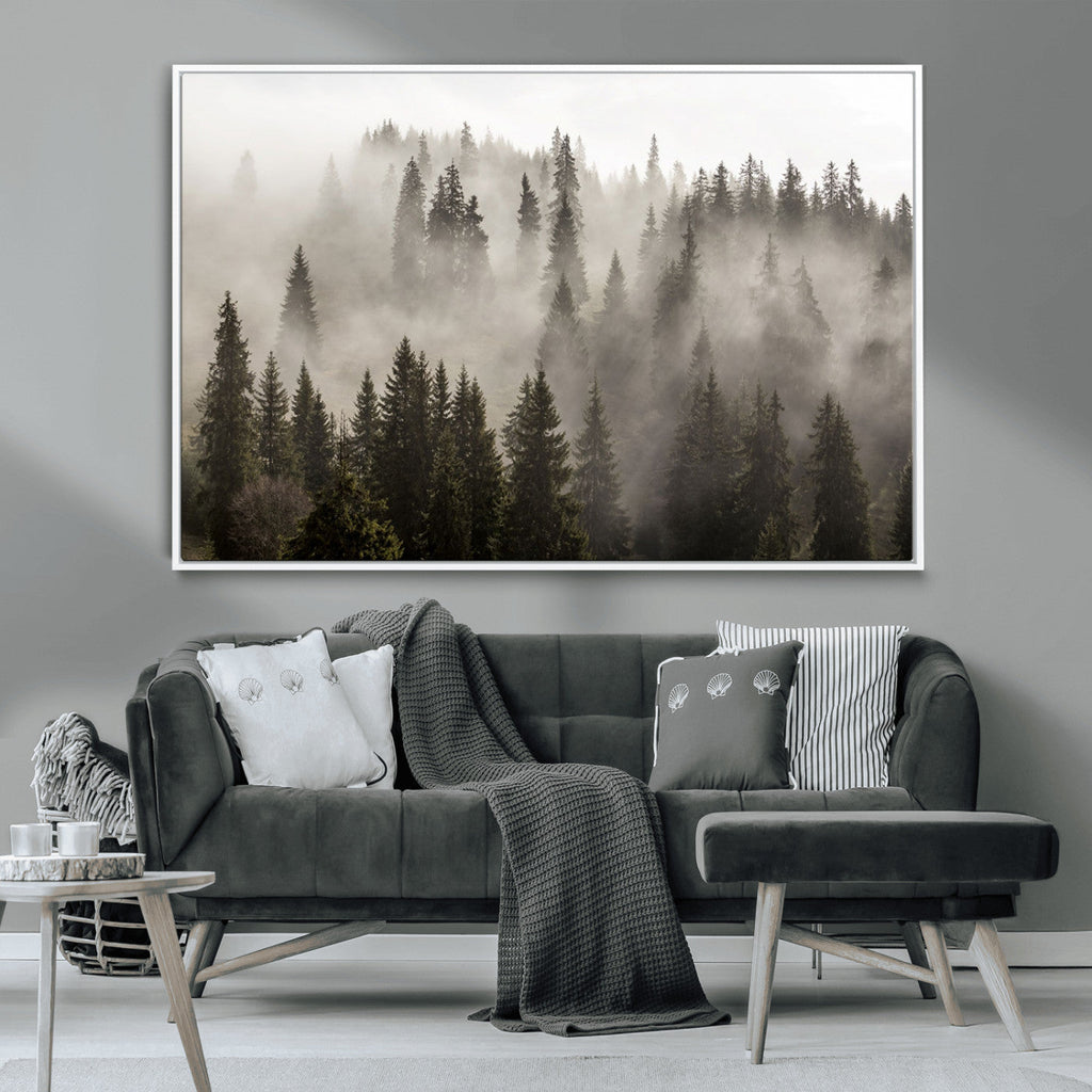 Foggy Mountain Wall Art | 3-Panel Foggy Forest and Mountain Landscape Canvas Print
