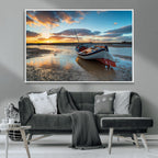 Small Boat At The Beach Sunset Wall Art, Boat Sunset Wall Art Canvas Print