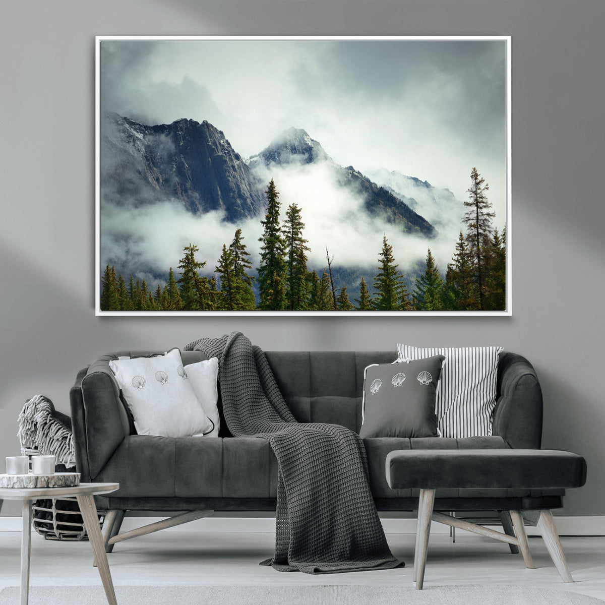 Mountain Mist Canvas Wall Art Print | 3-Panel Foggy Forest and Mountain Landscape