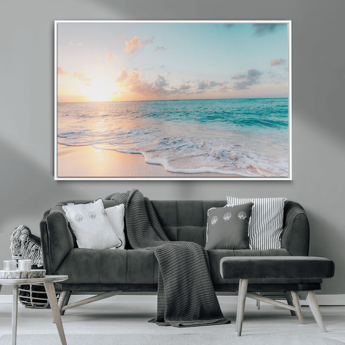 Tranquil Ocean Beach Sunset Canvas Wall Art | 3-Panel Coastal Decor