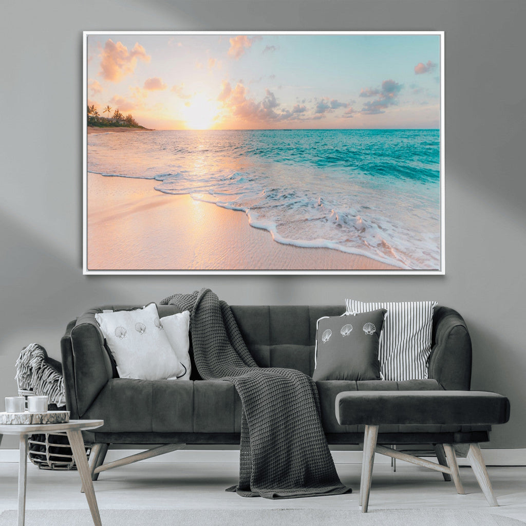 Beach Wall Art, Stunning Ocean Sunset Canvas Print with Coastal Design for Relaxing Home Decor