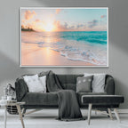 Beach Sunrise Wall Art, Coastal Seascape Canvas Print, Ocean Wave Wall Decor