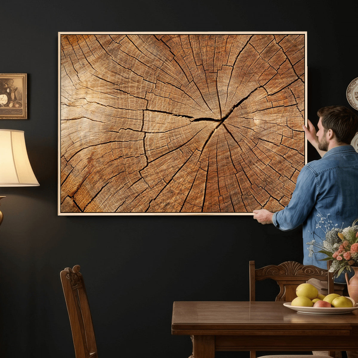 Tree Ring Canvas Art, Rustic Wood Grain Wall Art, Tree Slice Decor for Modern Homes