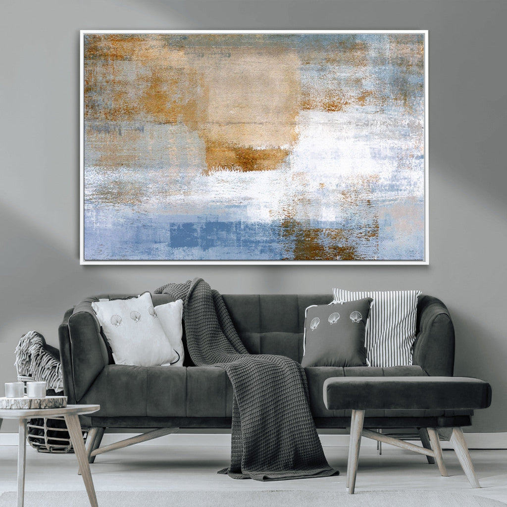 Blue Multi Panel Abstract Wall Art Canvas, Abstract Blue and Gold Canvas Print
