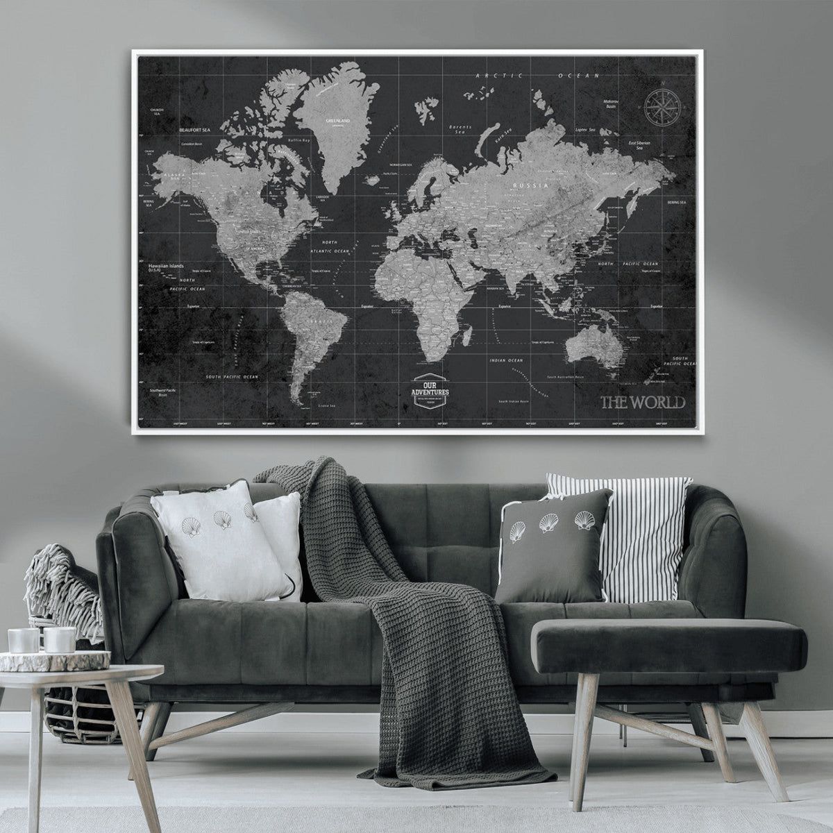 World Map Canvas Print, Detailed Map of the World Wall Art for Home or Office
