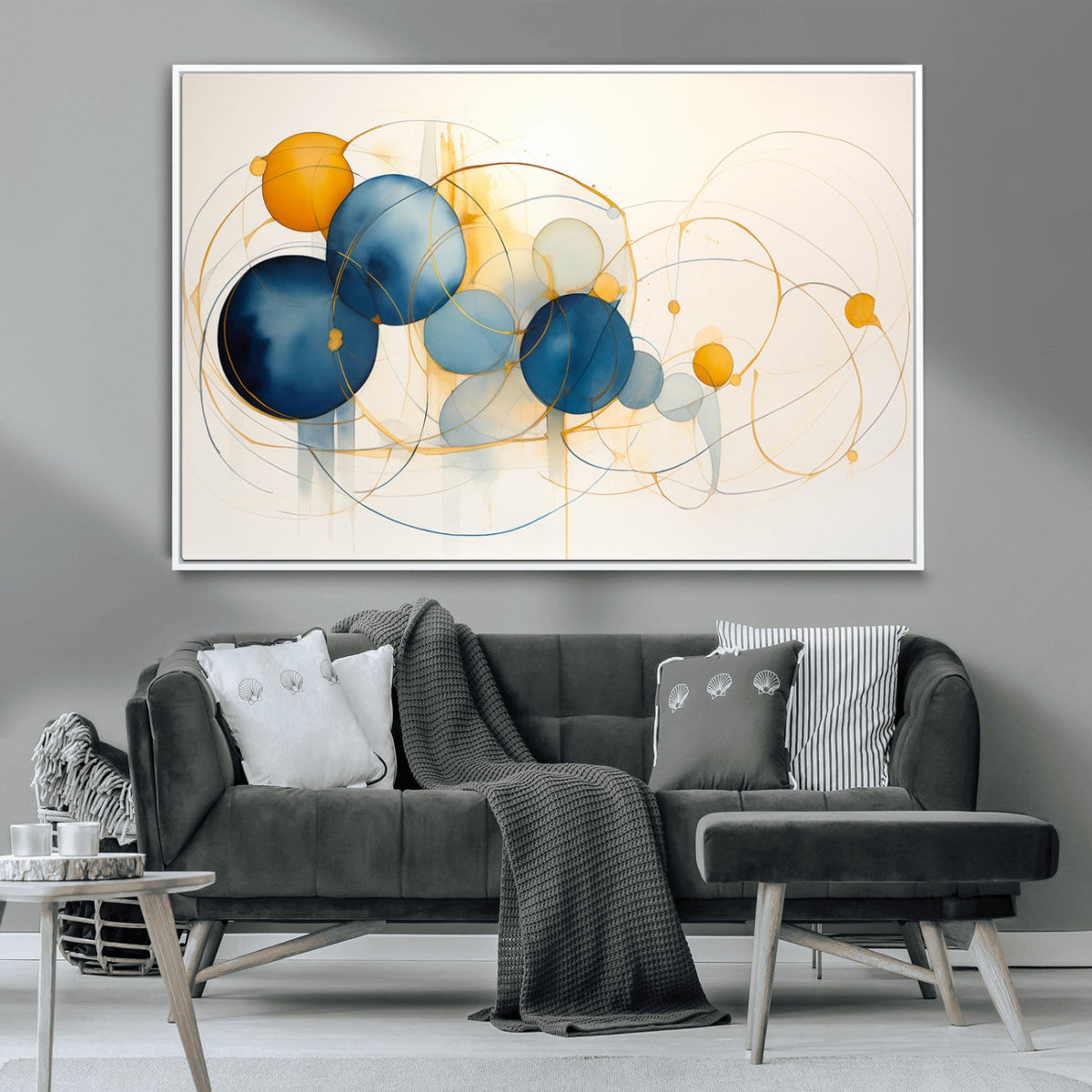 Geometric Blue Orange Abstract Wall Art Canvas, Geometric Blue Orange Canvas Print