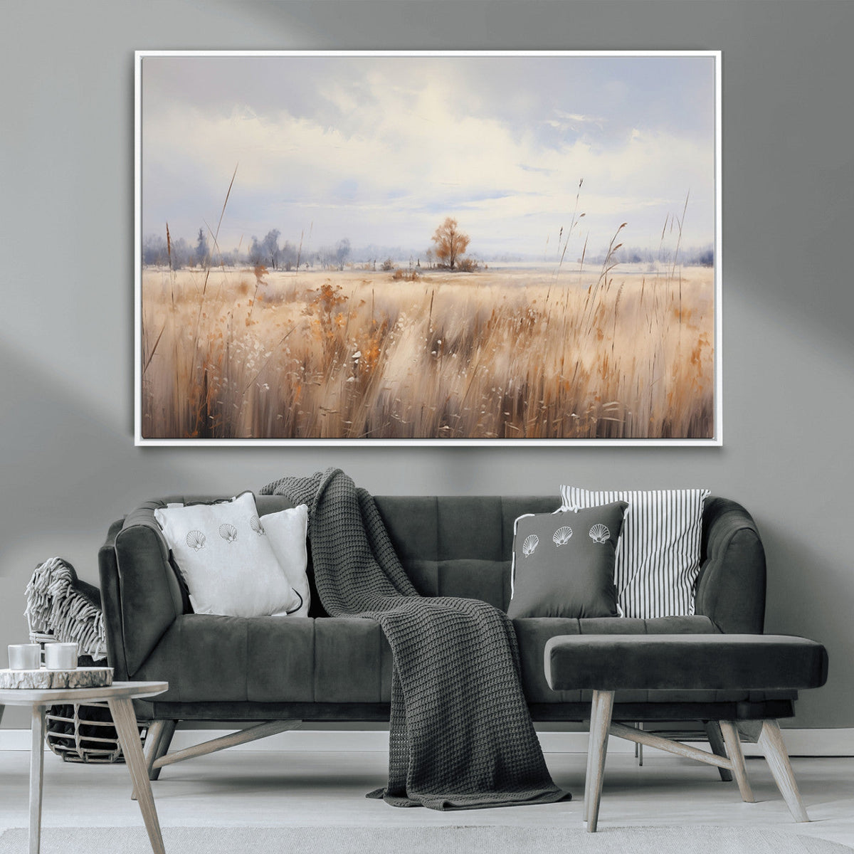 Golden Fields Wall Art Print Canvas | Serene Minimalist Landscape for Farmhouse Decor